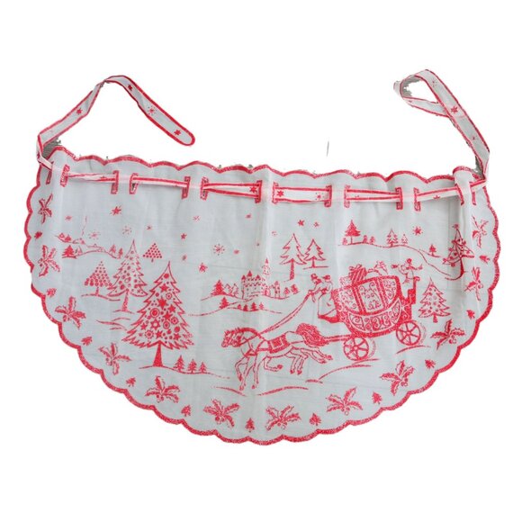 Vintage Apron Christmas Chiffon Red & White Half Apron 1950s - Picture 2 of 4